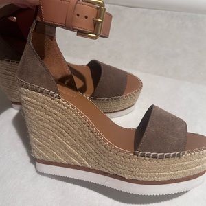 See By Chloe Leather Espadrille Wedge Sandal